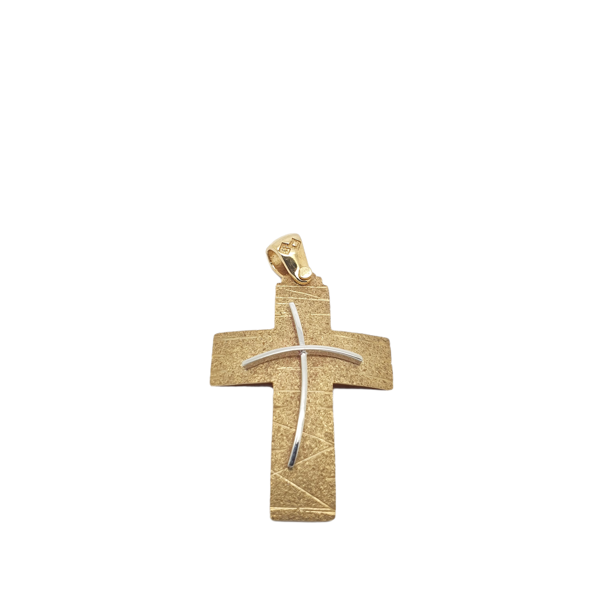 Σταυρός απο σαγρέ χρυσό k14 με έξτρα λεπτό λουστρέ λευκόχρυσο σταυρουδάκι κ14 (code 1863)